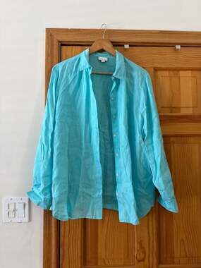 J. Jill Love Linen Women's Size Large Blue Button Up Long Sleeve Shirt